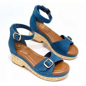 Vince Camuto Meterry Adjustable Wedge Sandals Denim SZ 9
